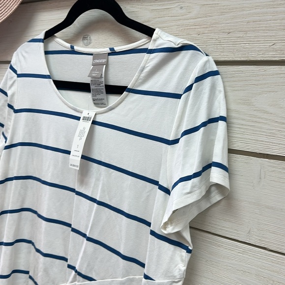 Chico’s Soft Stretchy Blue White Striped asymmetrical shirt-Size 1 (M) NWT - Picture 4 of 4